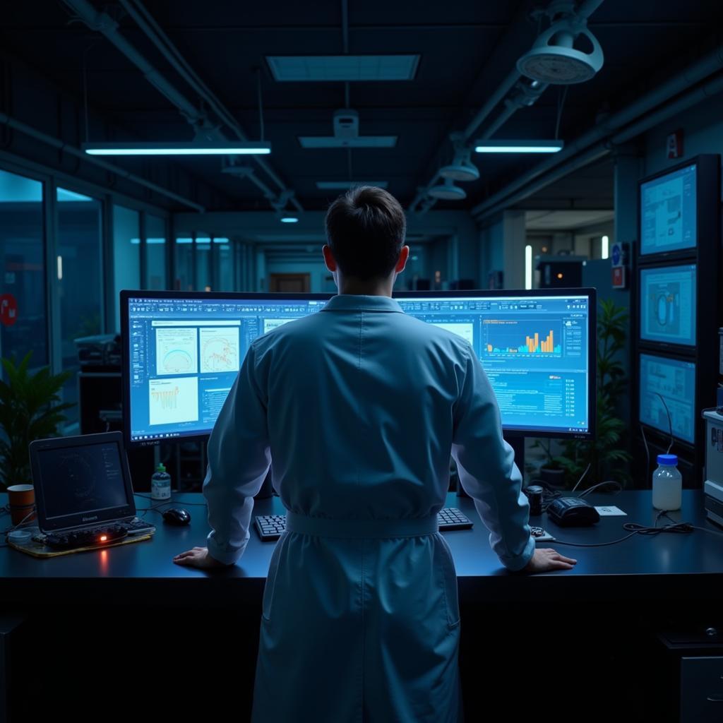 A scientist analyzing data in a high-tech lab