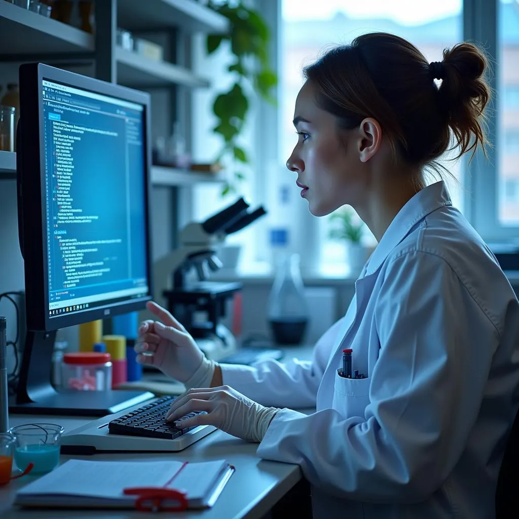 Scientist Analyzing Virus Data in a Laboratory