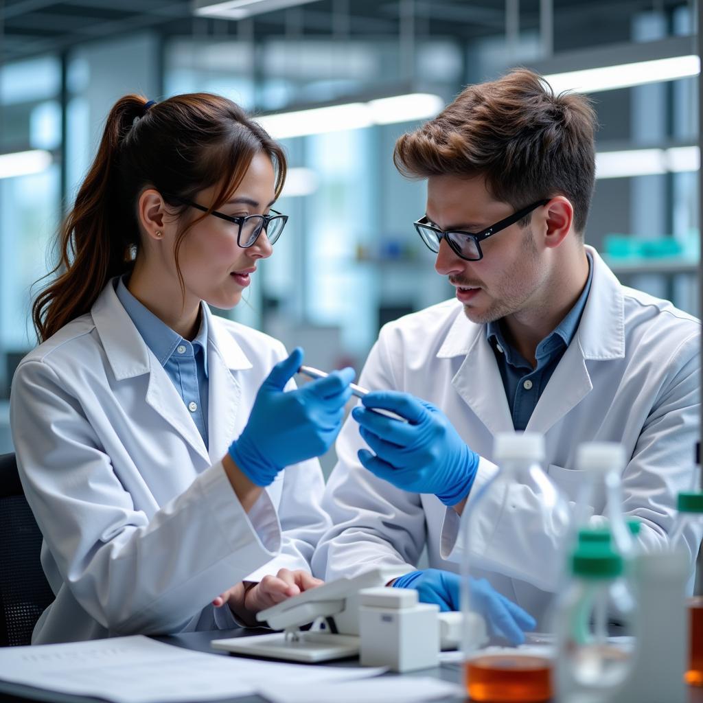 Scientists collaborating in a lab