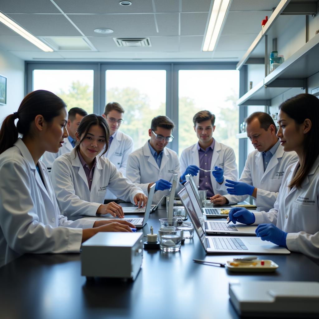 Scientists working together in a laboratory at Tulane National Primate Research Center