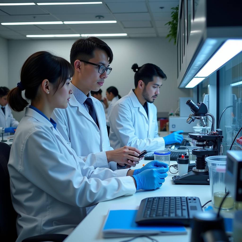 Researchers working in a laboratory setting.