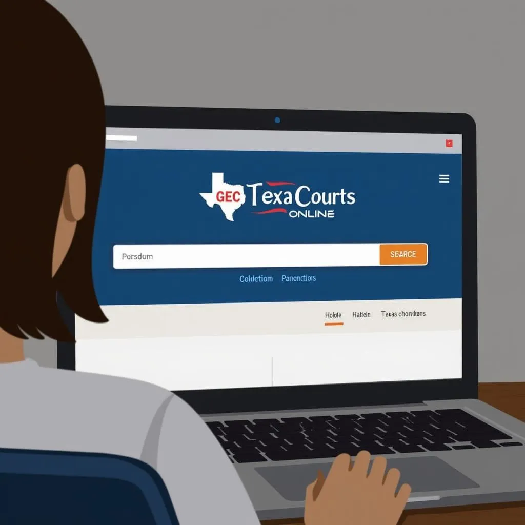 A person using a laptop to search &quot;Texas Courts Online&quot;