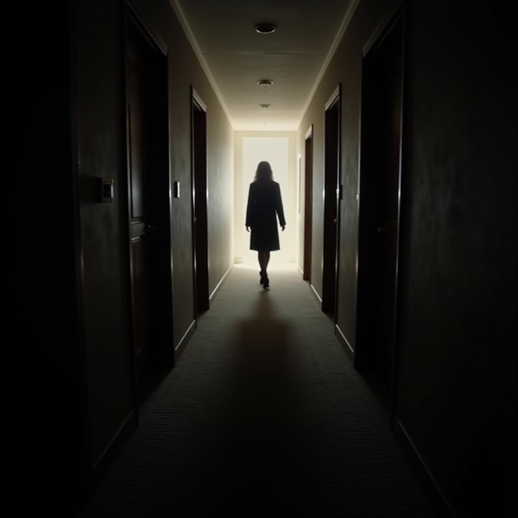 Shadowy Figure in Hotel Hallway