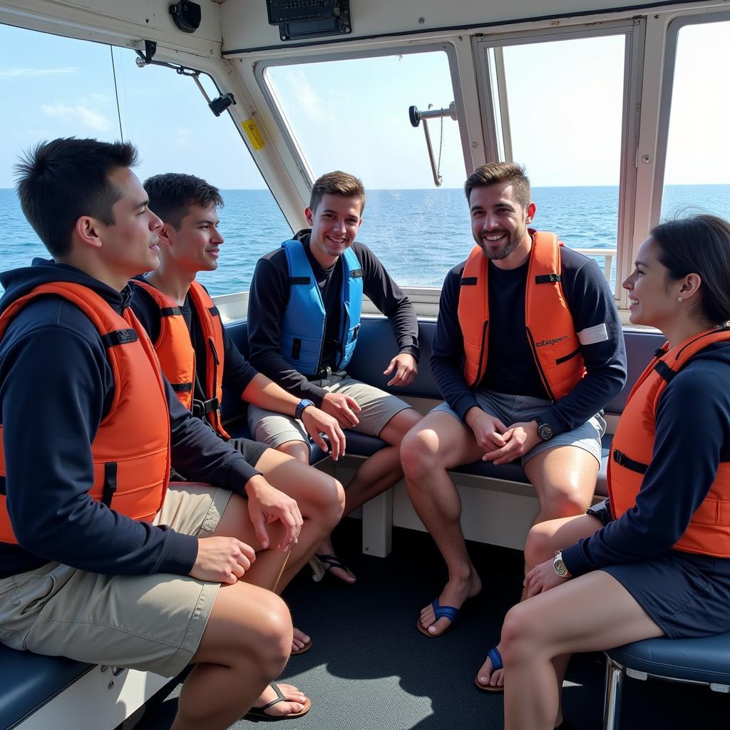 Shark Research Team Discussing Findings on a Boat