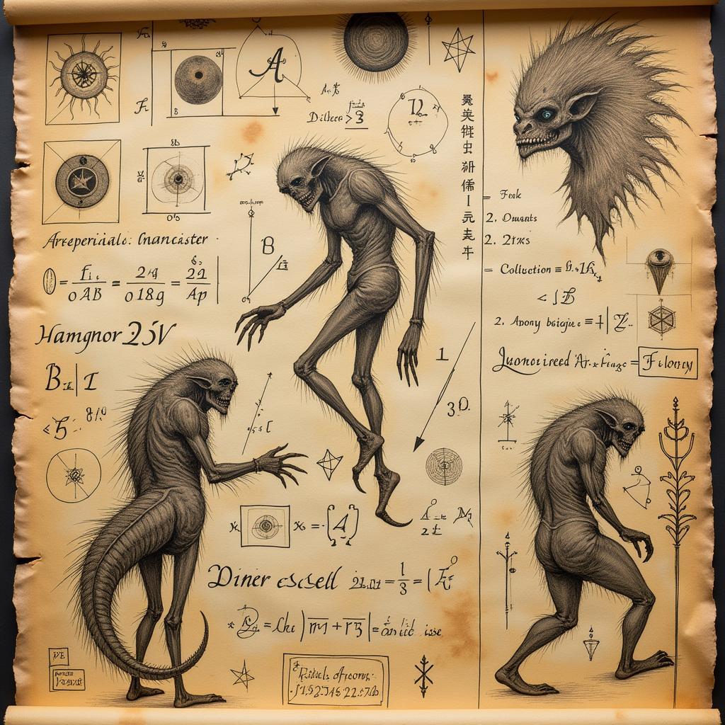 Scrawled notes and diagrams attributed to Titan Researcher Sorotis