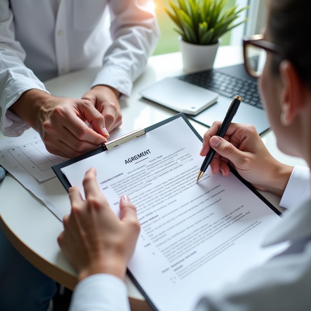 Researchers signing a sponsored research agreement