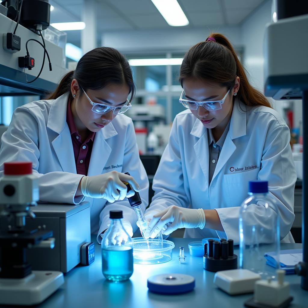 Stanford University research lab scientists working on a groundbreaking experiment