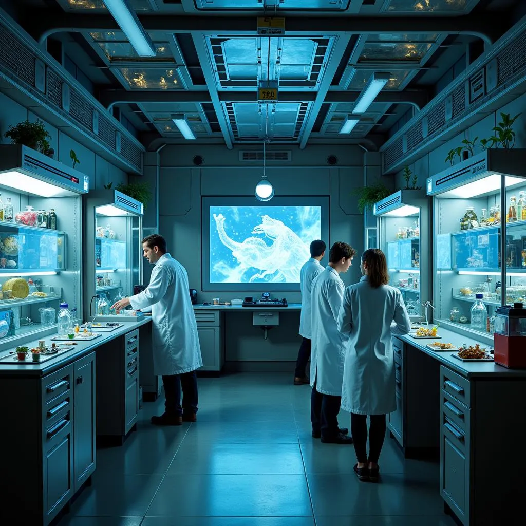 A bustling laboratory inside Starfield Akila Research Station