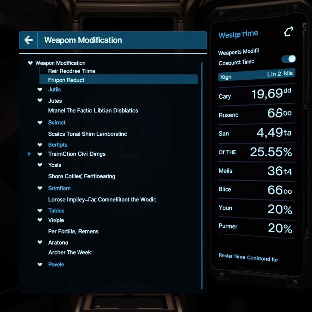 Weapon Modification Selection Screen