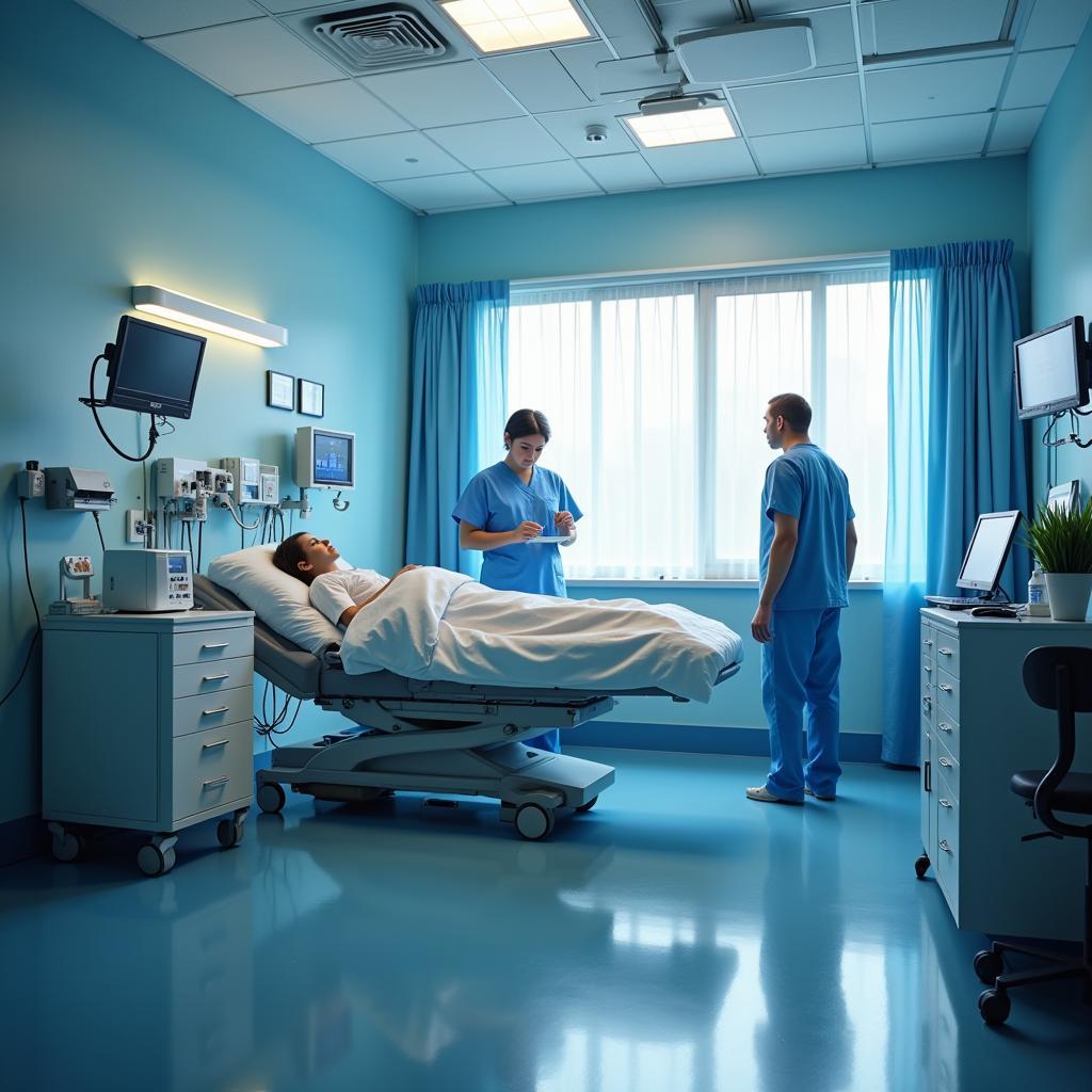 A cancer patient receiving treatment in a modern facility.