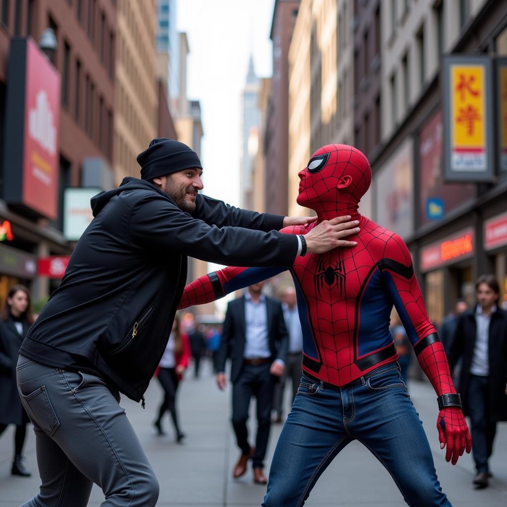 Spider-Man stopping a crime in progress