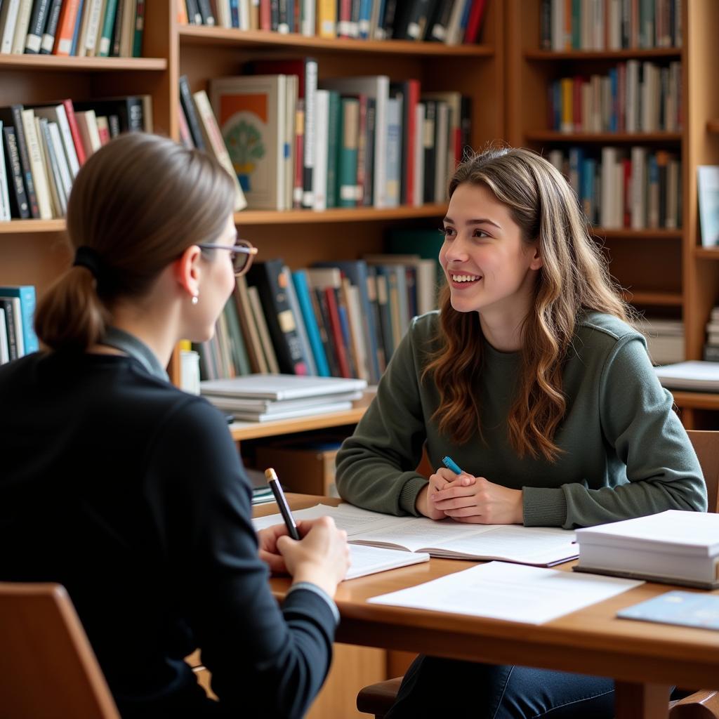 Student discussing research with a professor