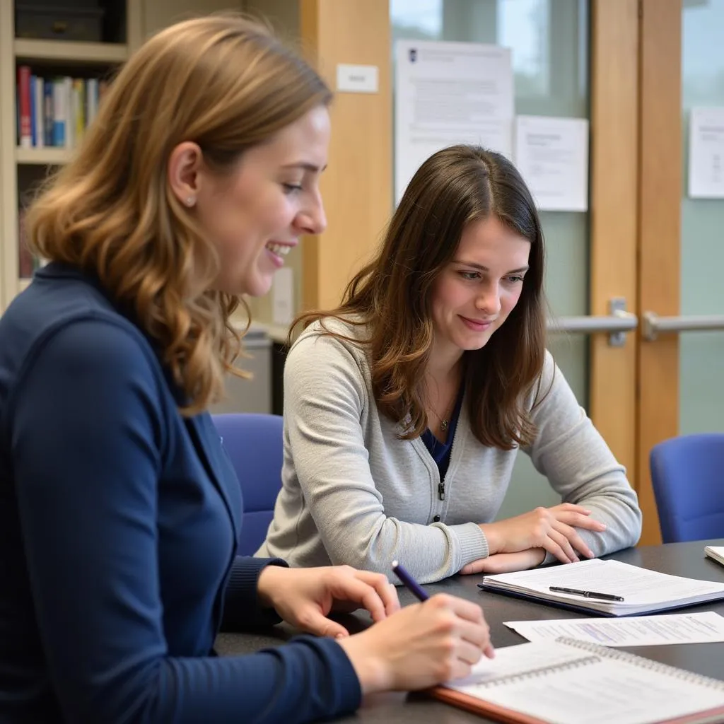 UNH student discussing research with a faculty mentor