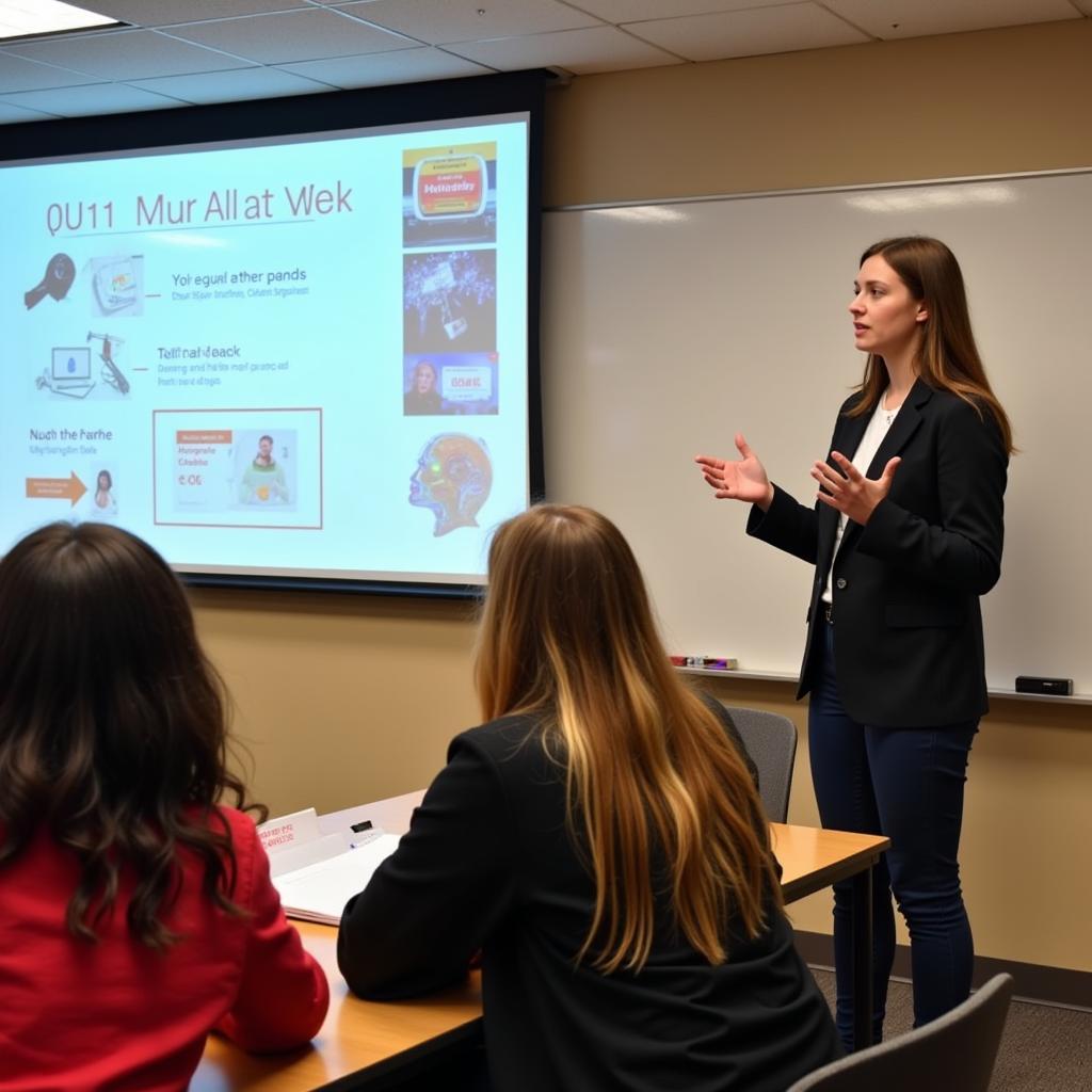 Student presenting their AI finance research findings at a high school conference