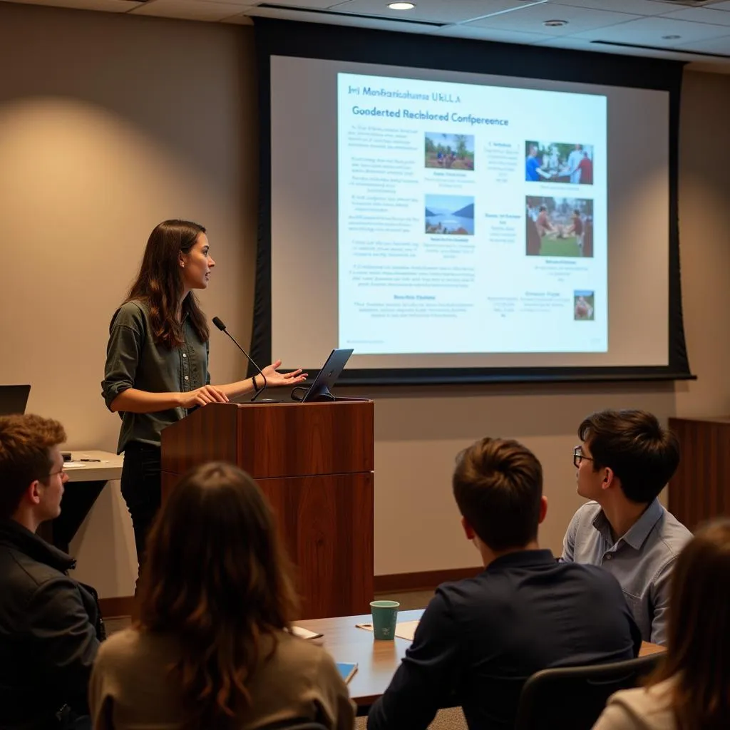 Student presenting research findings at a conference