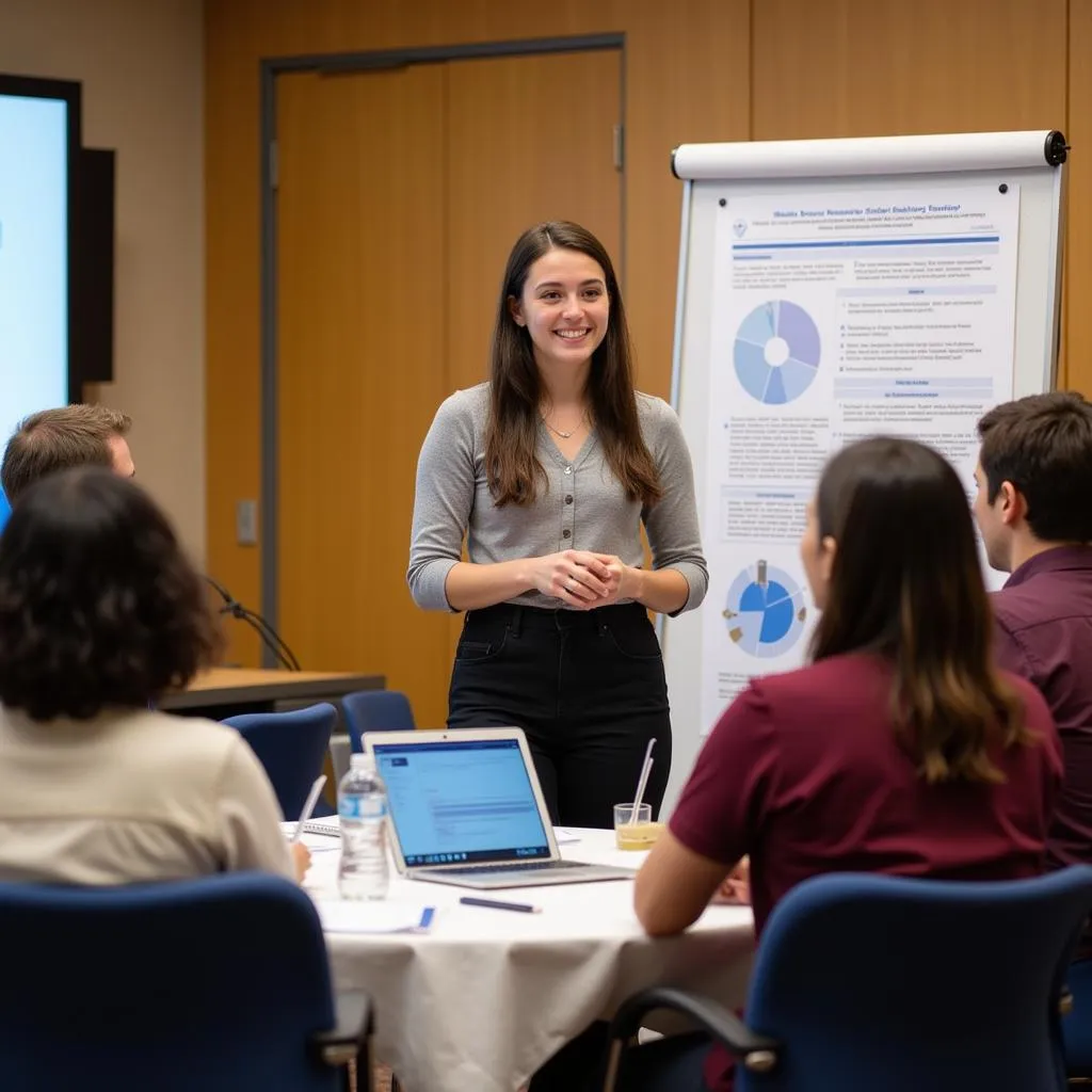 UC Davis undergraduate presenting research findings