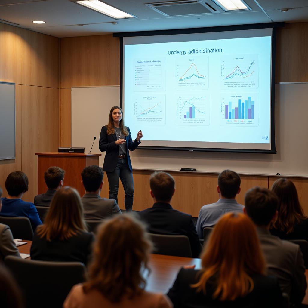 Undergraduate student presenting research findings at a conference