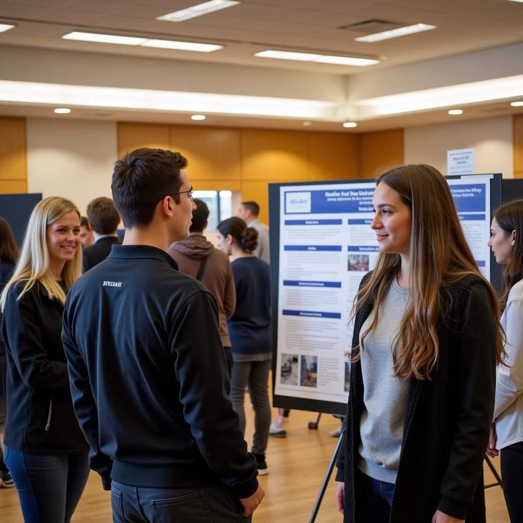 Student presenting research findings at a poster session