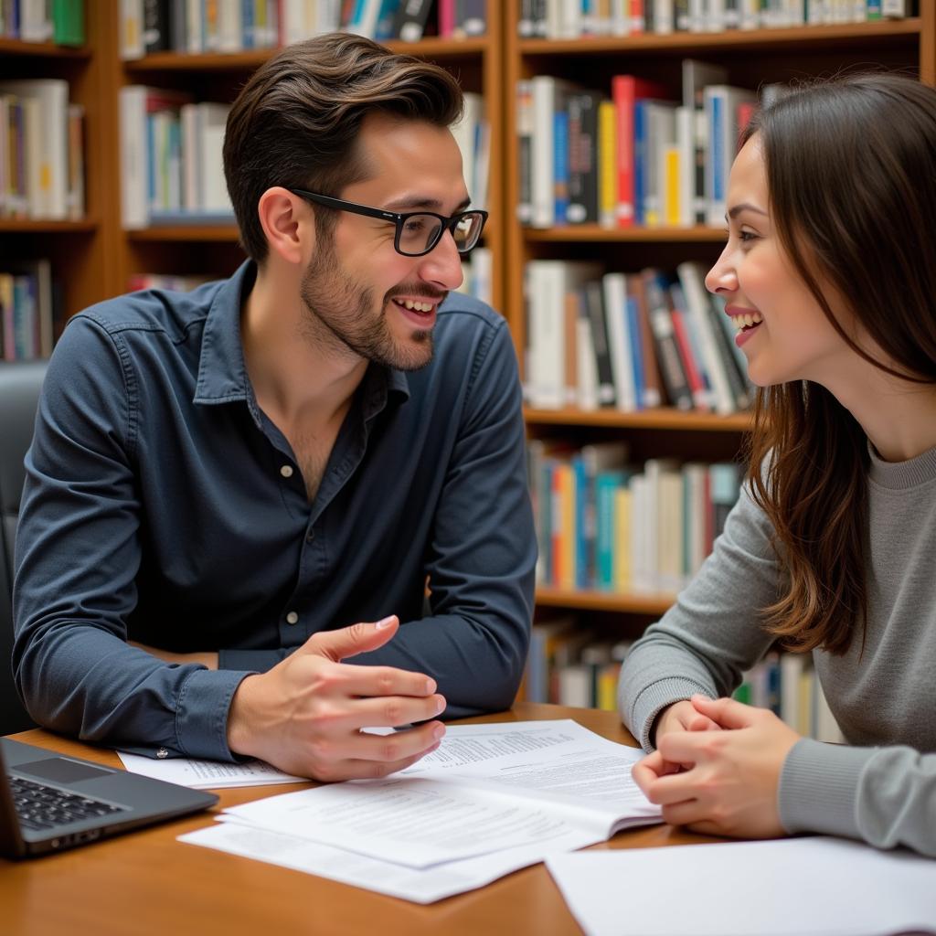 Undergraduate student discussing research with their professor