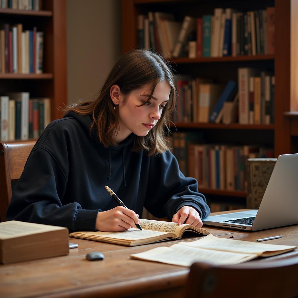 Student Researching in Library