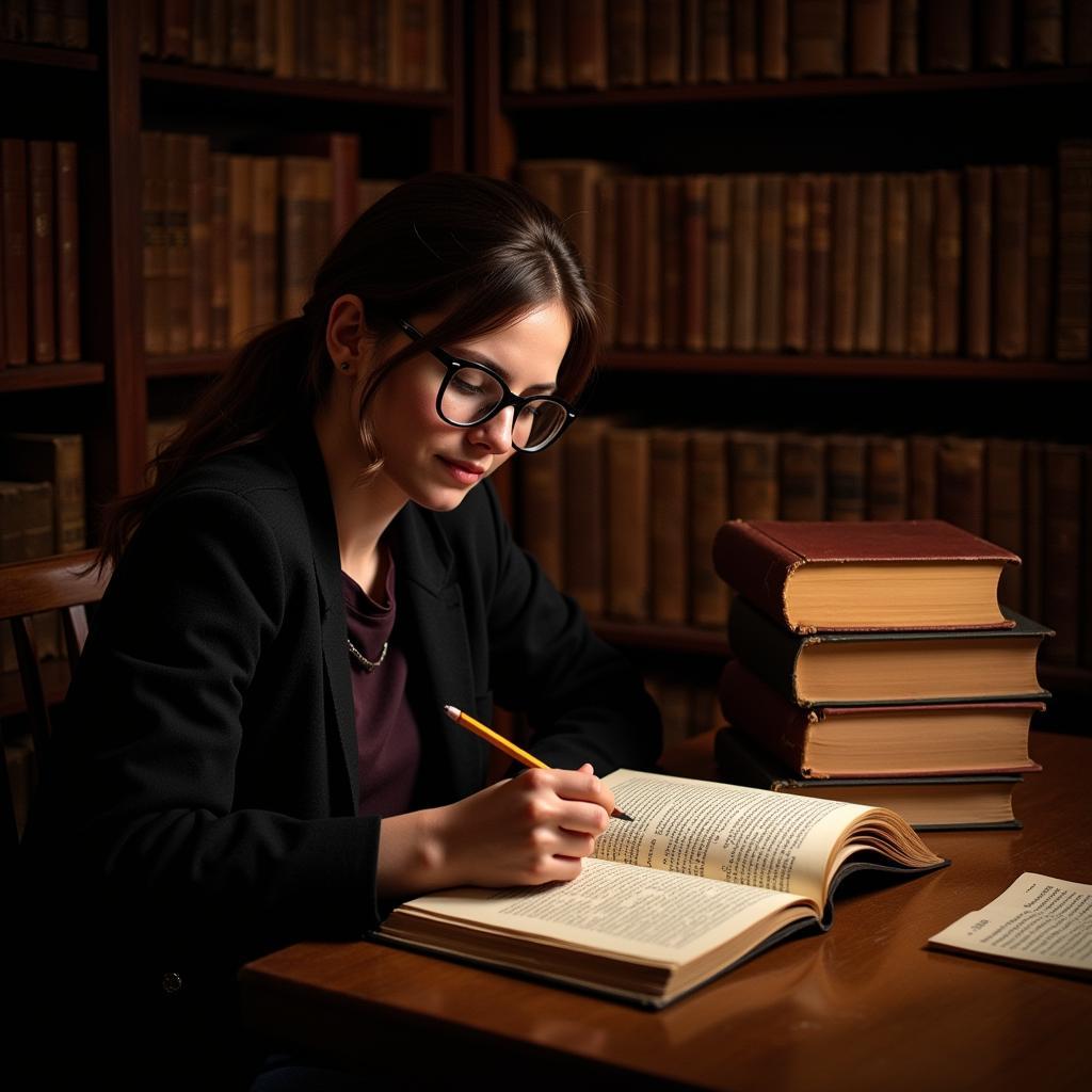 Student Researching in Library Archives