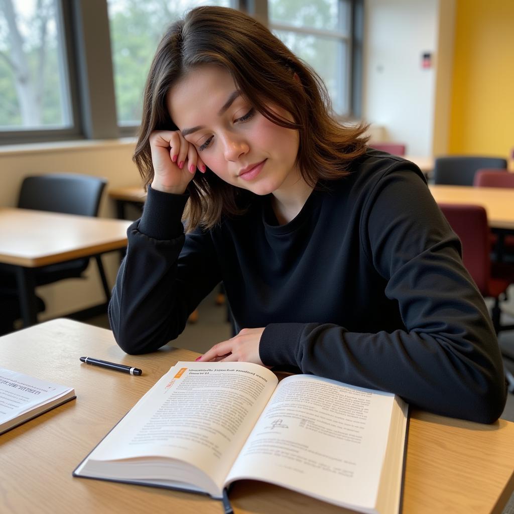  A student deeply focused on studying research methodology independently