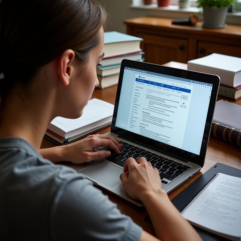 Student Working with a Research Template