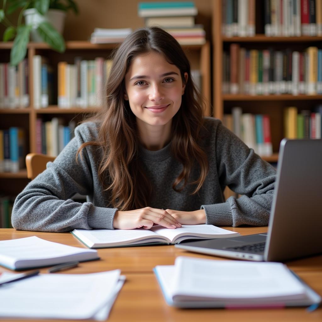 Student Working on Research