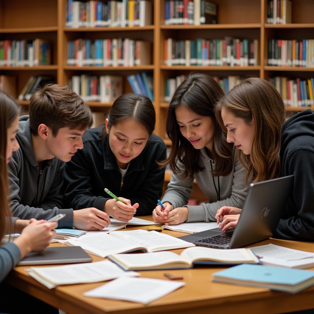 students working together in a library setting