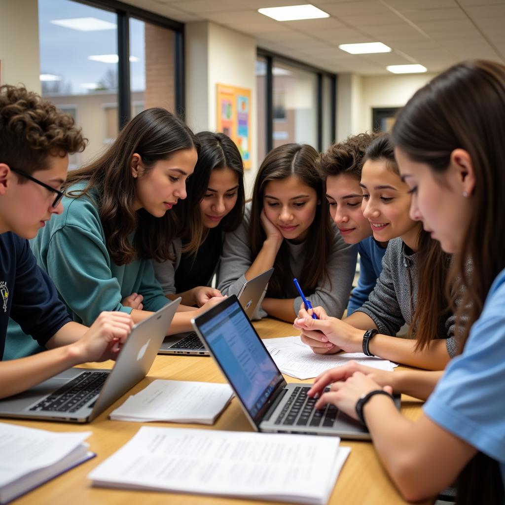 Students collaborating on a research project