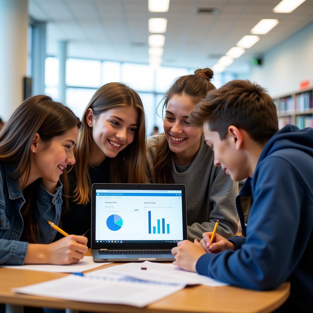 Students working together on a research project