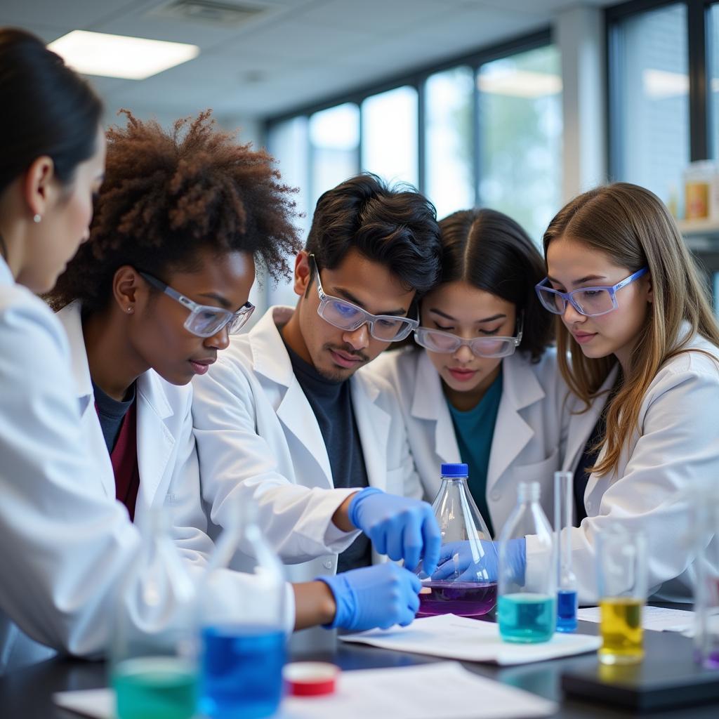 Students collaborating on a research project in a laboratory setting