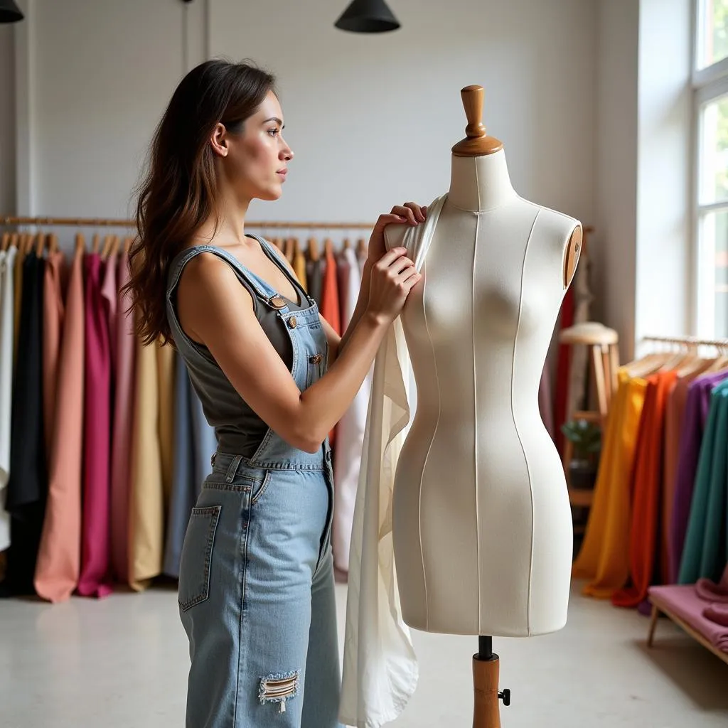 Fashion designer working with sustainable materials in a studio