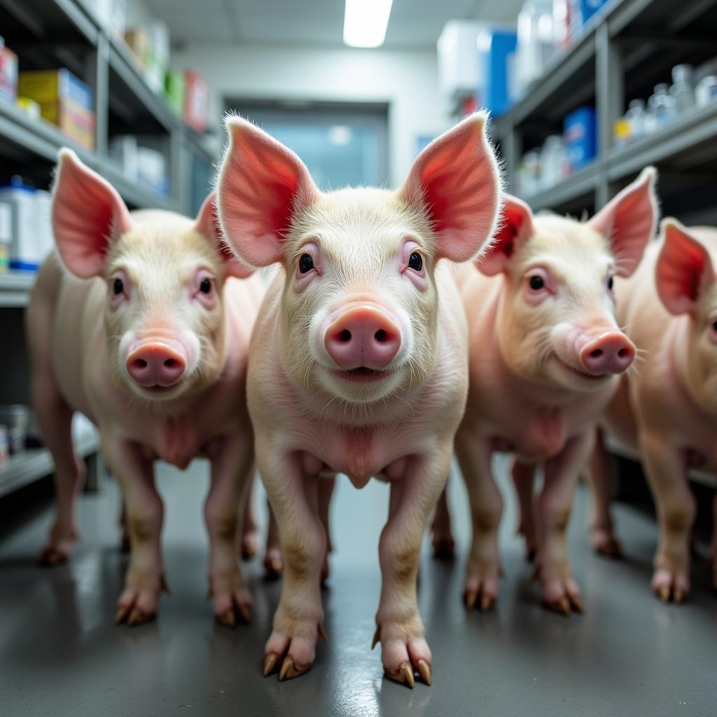 Swine in a research laboratory