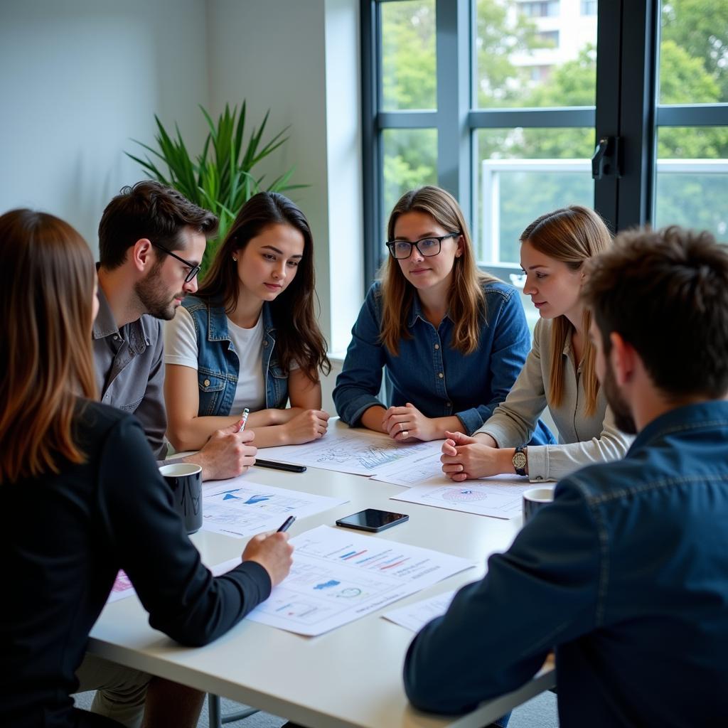 Researchers collaborating in a synergy research center