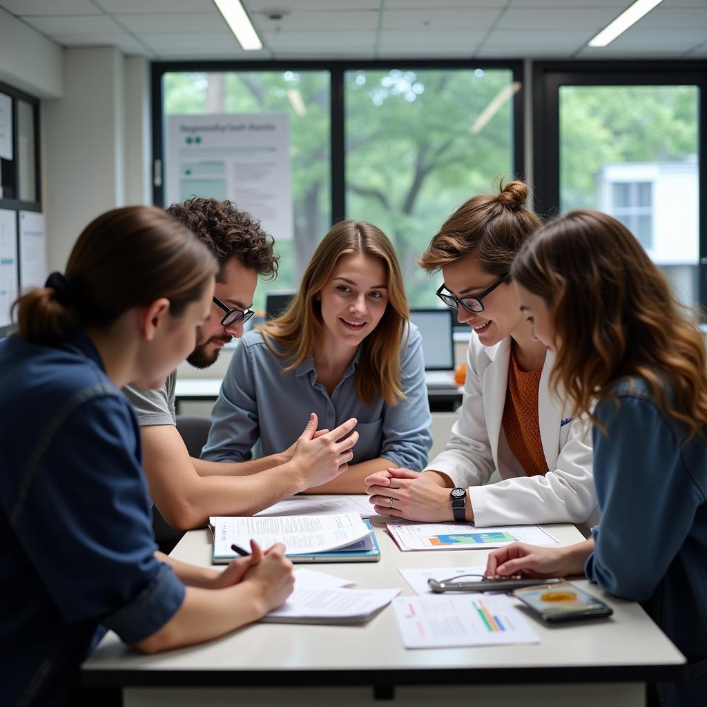 Researchers collaborating on a project