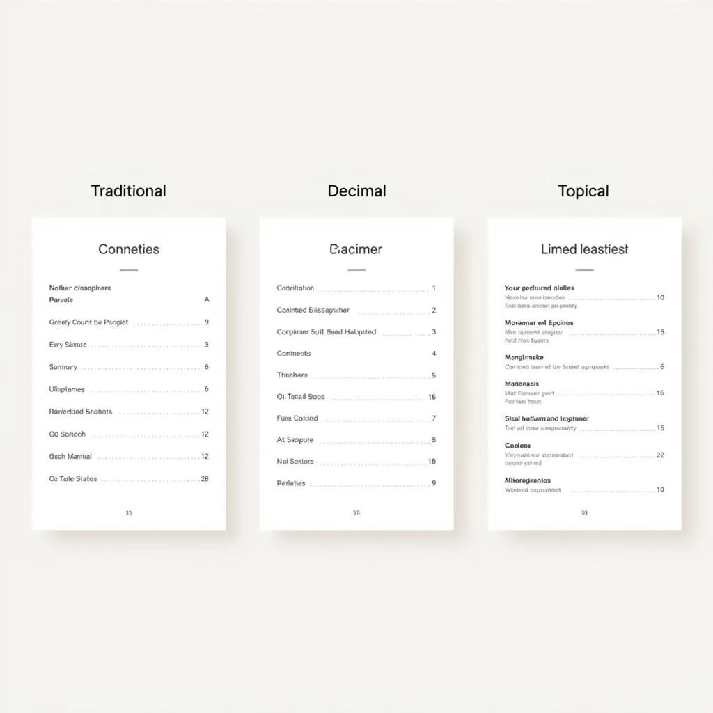 Three Examples of Table of Contents Structures