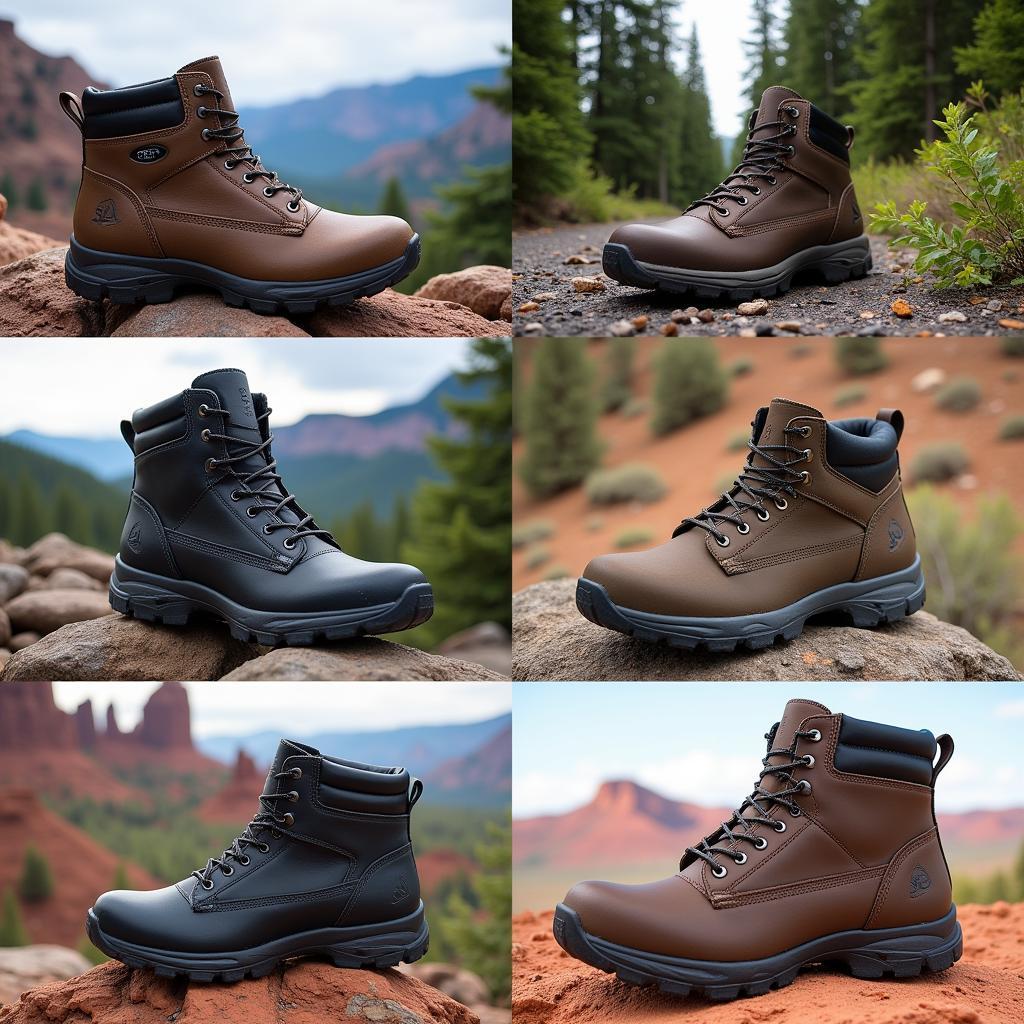 Tactical research boots on different terrains