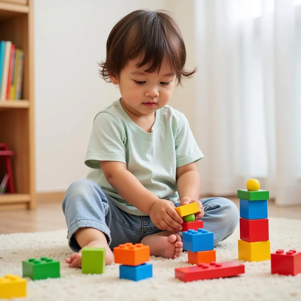 Toddler playing with blocks