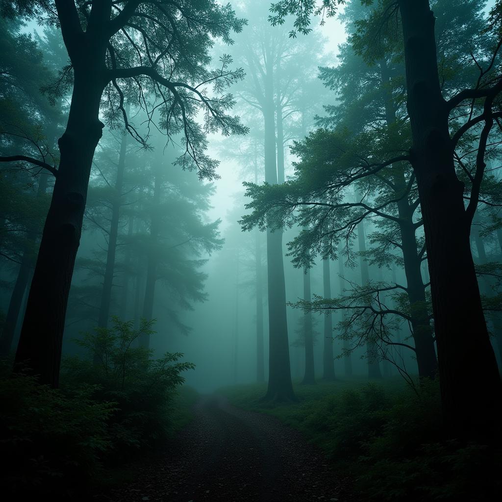 Eerie mist hangs heavy in the Tdecu Woodlands Research Forest