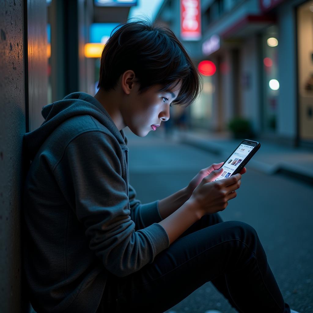 Teenager Scrolling Through Social Media on Phone