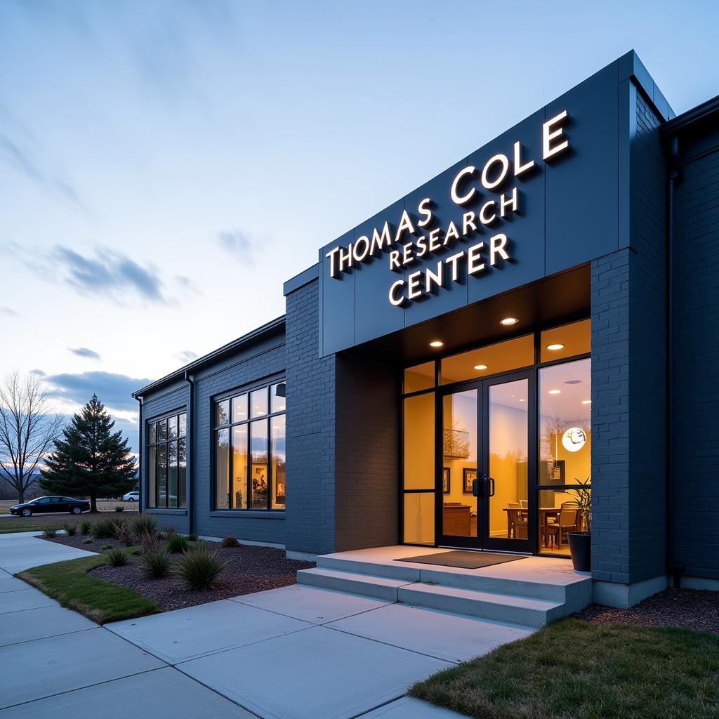 Modern research facility exterior with "Thomas Cole Research Center" signage