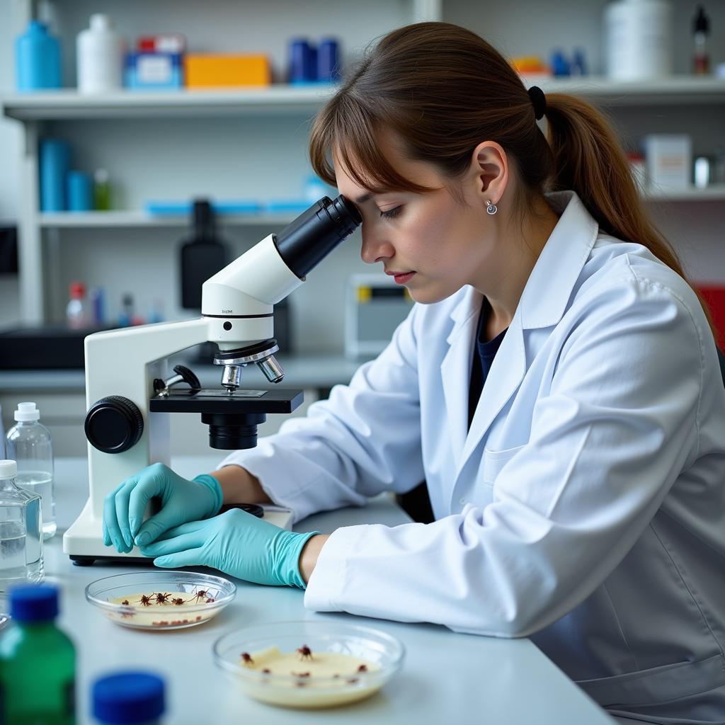 Scientist Examining Tick Samples in a Research Lab