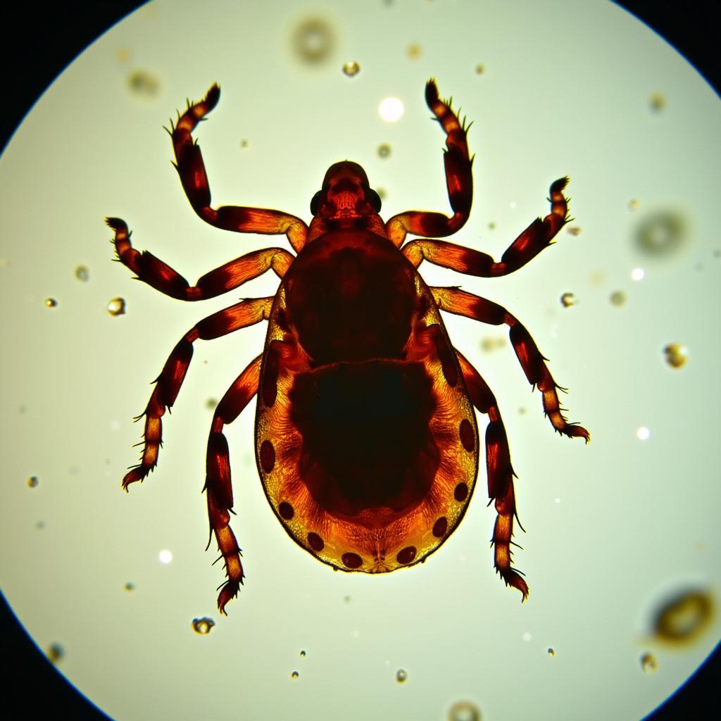 Tick Under Microscope Showing Pathogens