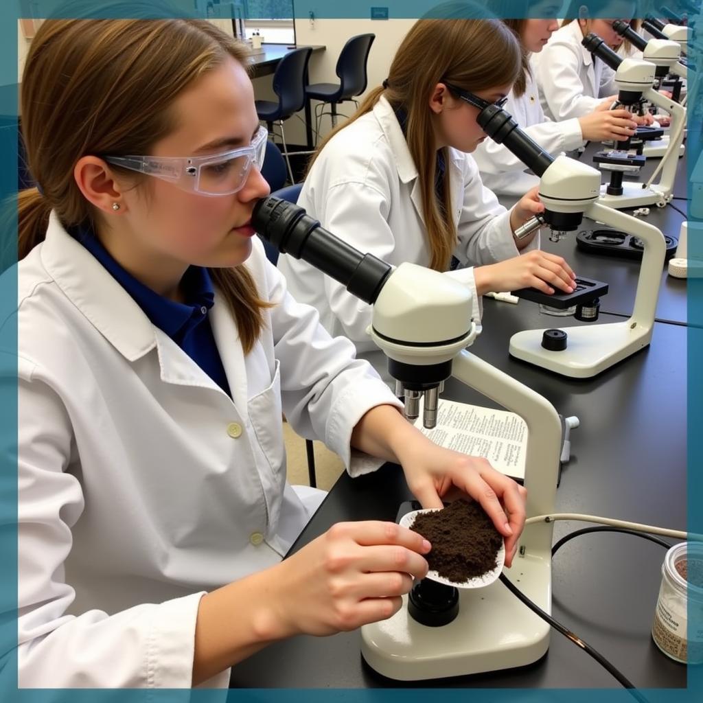 Students Analyzing Soil Samples in a Lab Setting