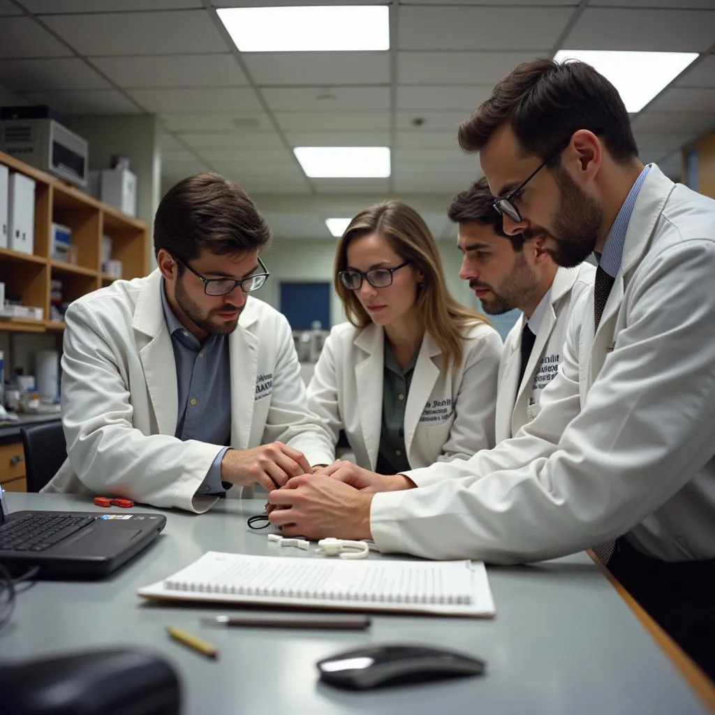 A group of researchers collaborating on a project at the TJ Watson Research Center