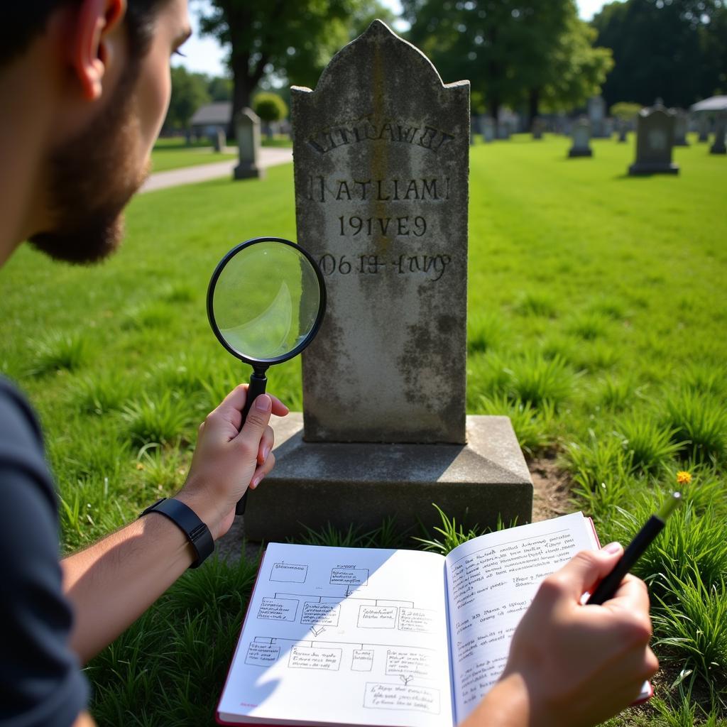 Genealogy research using a tombstone