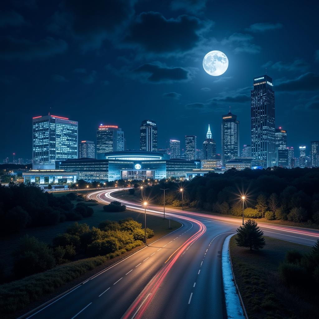 Toyota Research Blvd illuminated at night