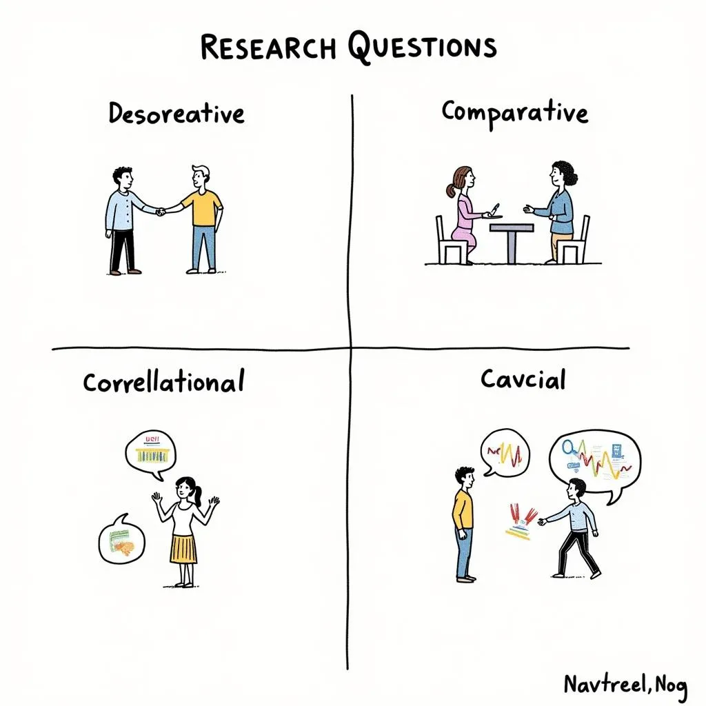 Diagram illustrating different types of research questions with examples