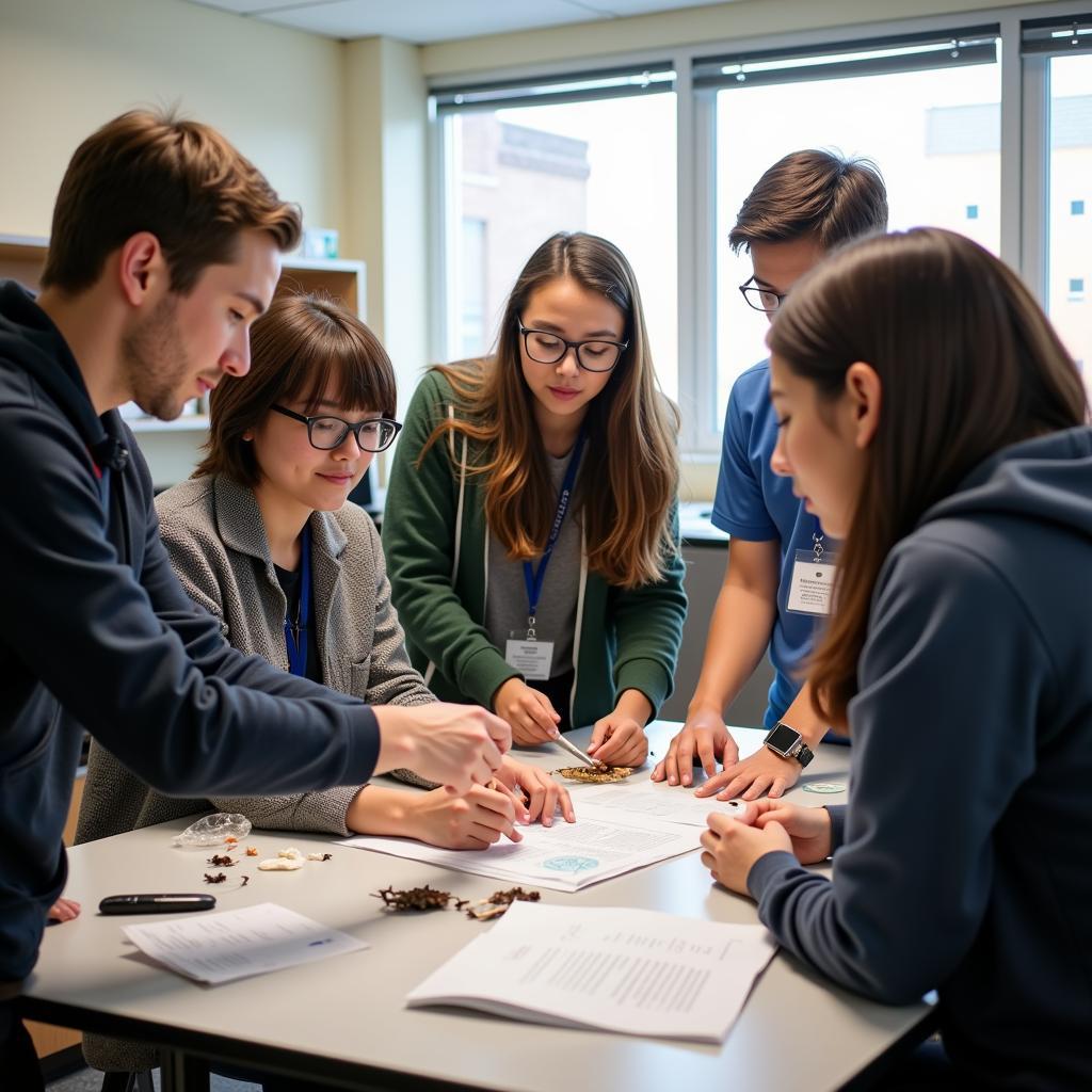 UCR students collaborating on a research project in a lab setting